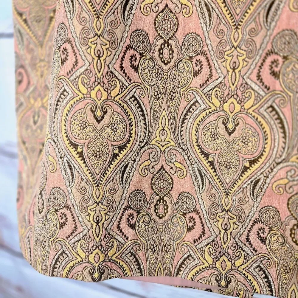 Talbots Womens Skirt Size 22W Pink Gold Metallic Paisley Brocade Pencil Work
